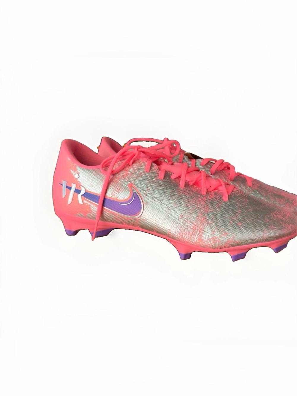 NEW Nike Men’s Pink and Silver Soccer Cleats with Purple Swoosh